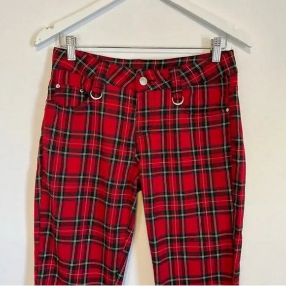Tripp NYC Banned Alternative Punk Red Plaid Skinny Pants - Picture 3 of 6